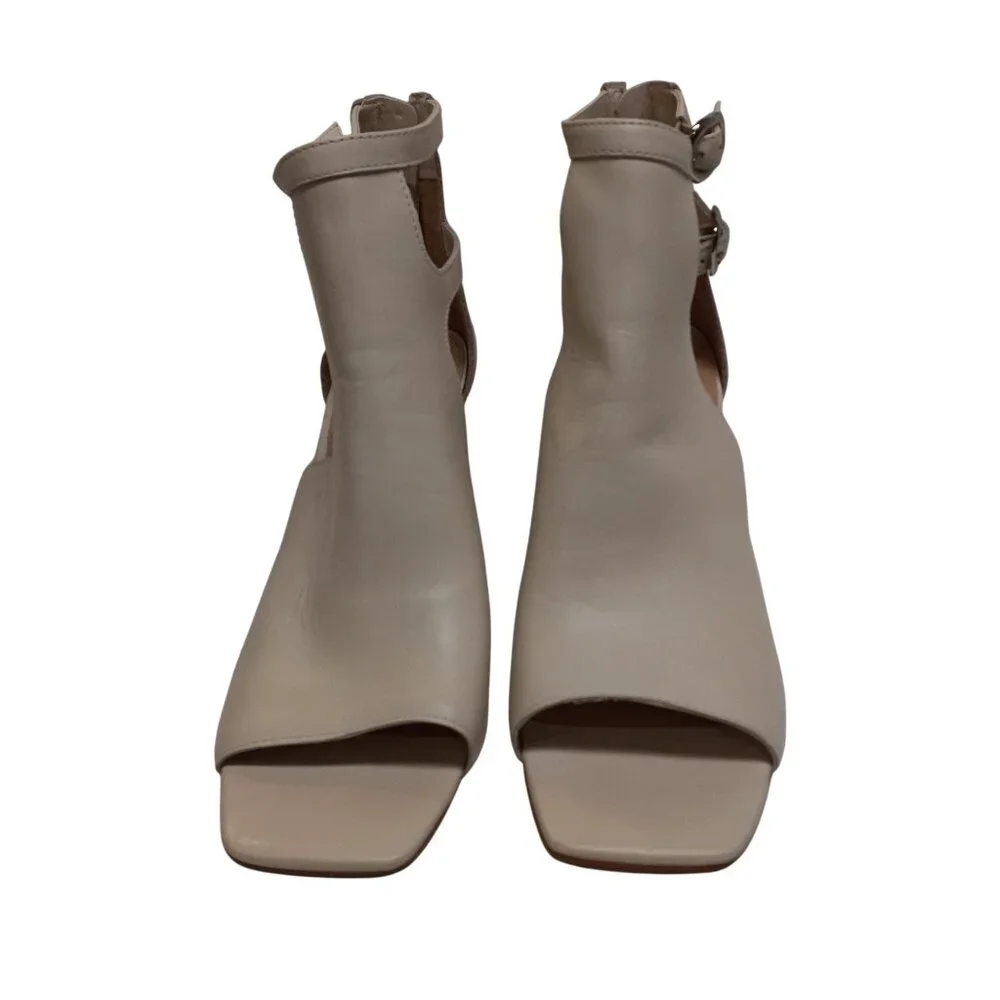 Vince Camuto 8.5 M Roskette Beige Leather Block Heel Sandals Open Toe Buckles - Picture 3 of 13
